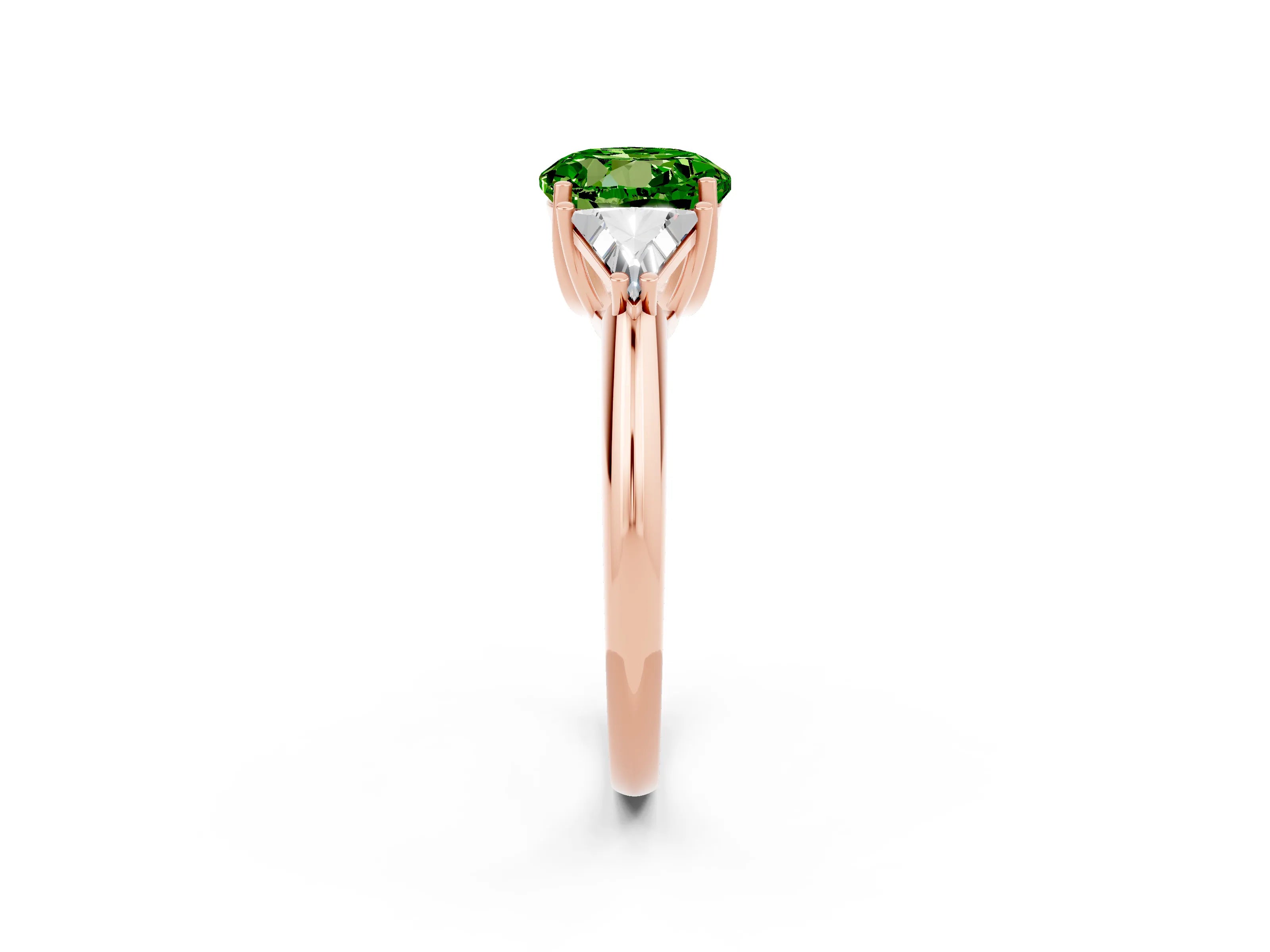 Rose gold Three-Stone Round Cut Cut Diamond Ring with Trillion Side Stones and Four-Prong Setting_2