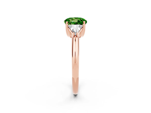 Rose gold Three-Stone Round Cut Cut Diamond Ring with Trillion Side Stones and Four-Prong Setting