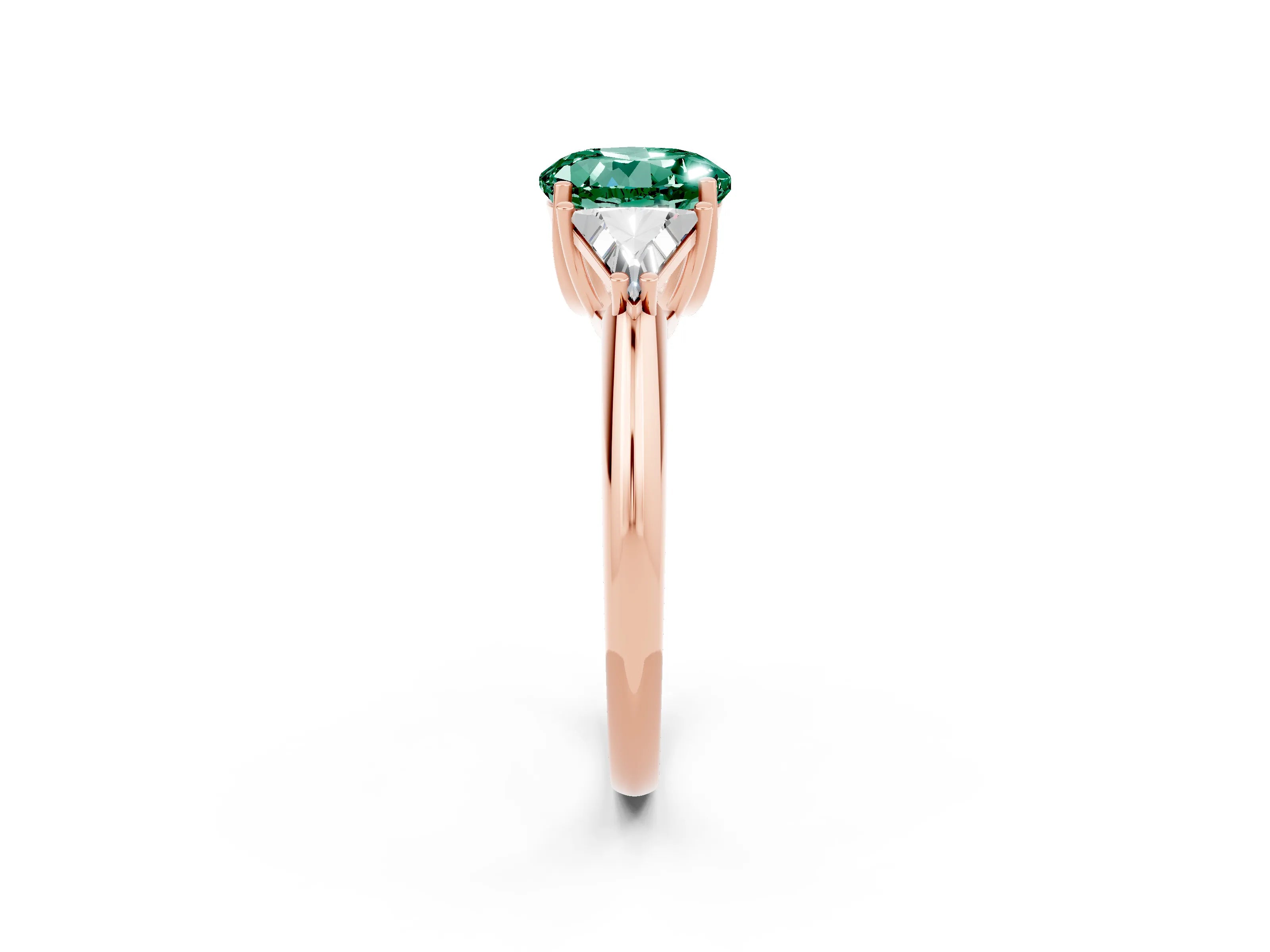 Rose gold Three-Stone Round Cut Cut Diamond Ring with Trillion Side Stones and Four-Prong Setting_2