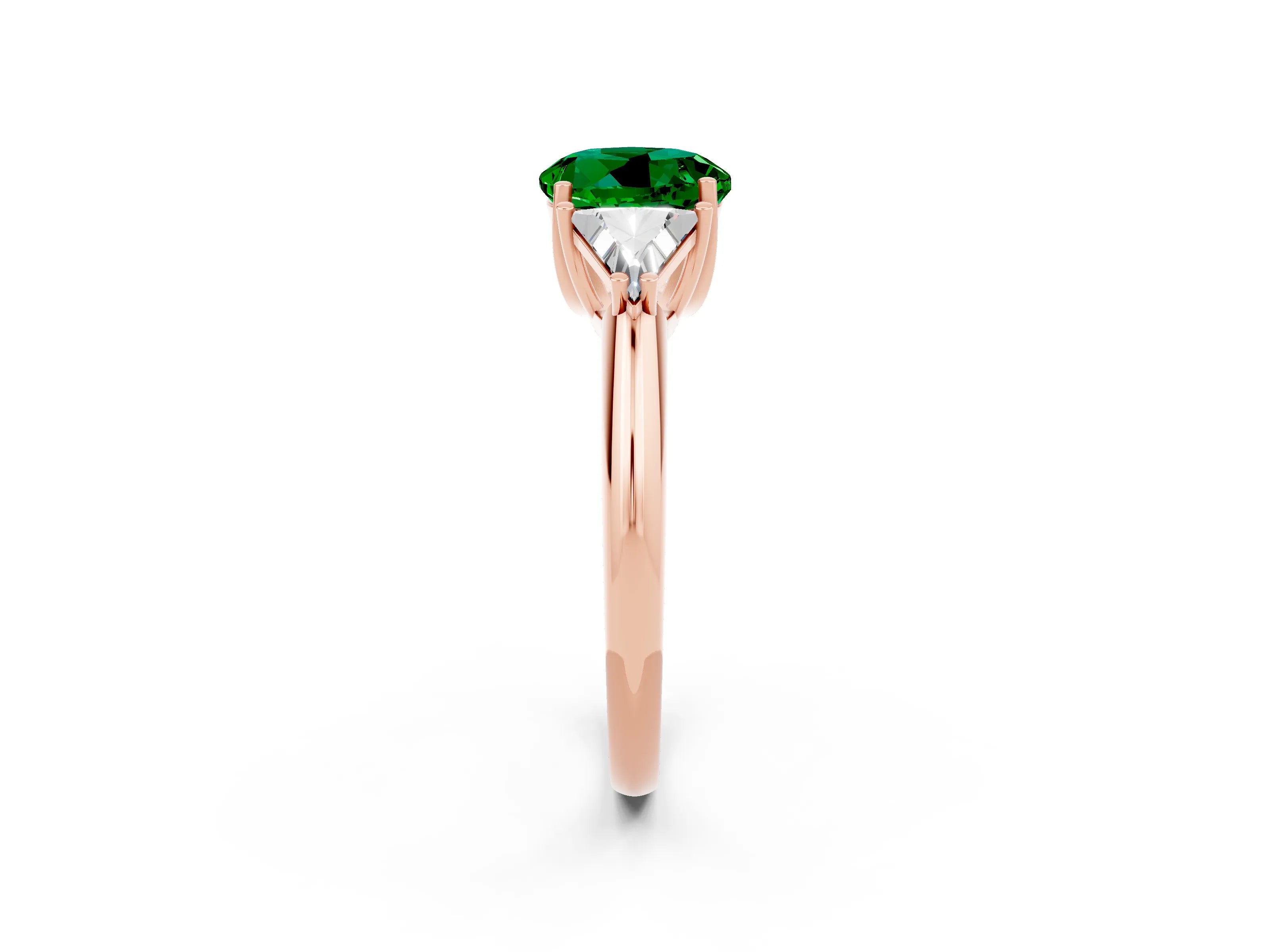 Rose gold Three-Stone Round Cut Cut Diamond Ring with Trillion Side Stones and Four-Prong Setting_2
