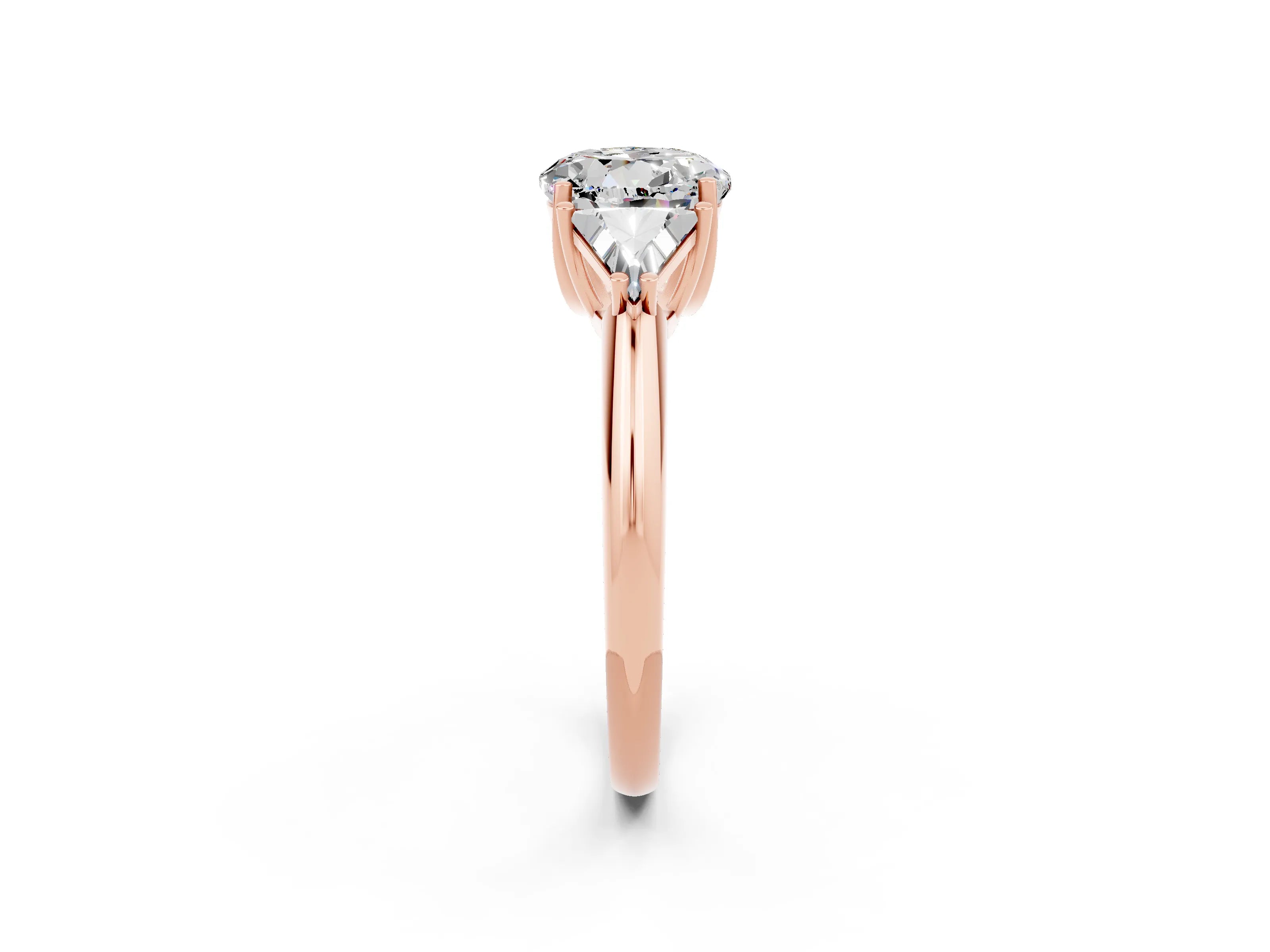 Rose gold Three-Stone Round Cut Cut Diamond Ring with Trillion Side Stones and Four-Prong Setting_2
