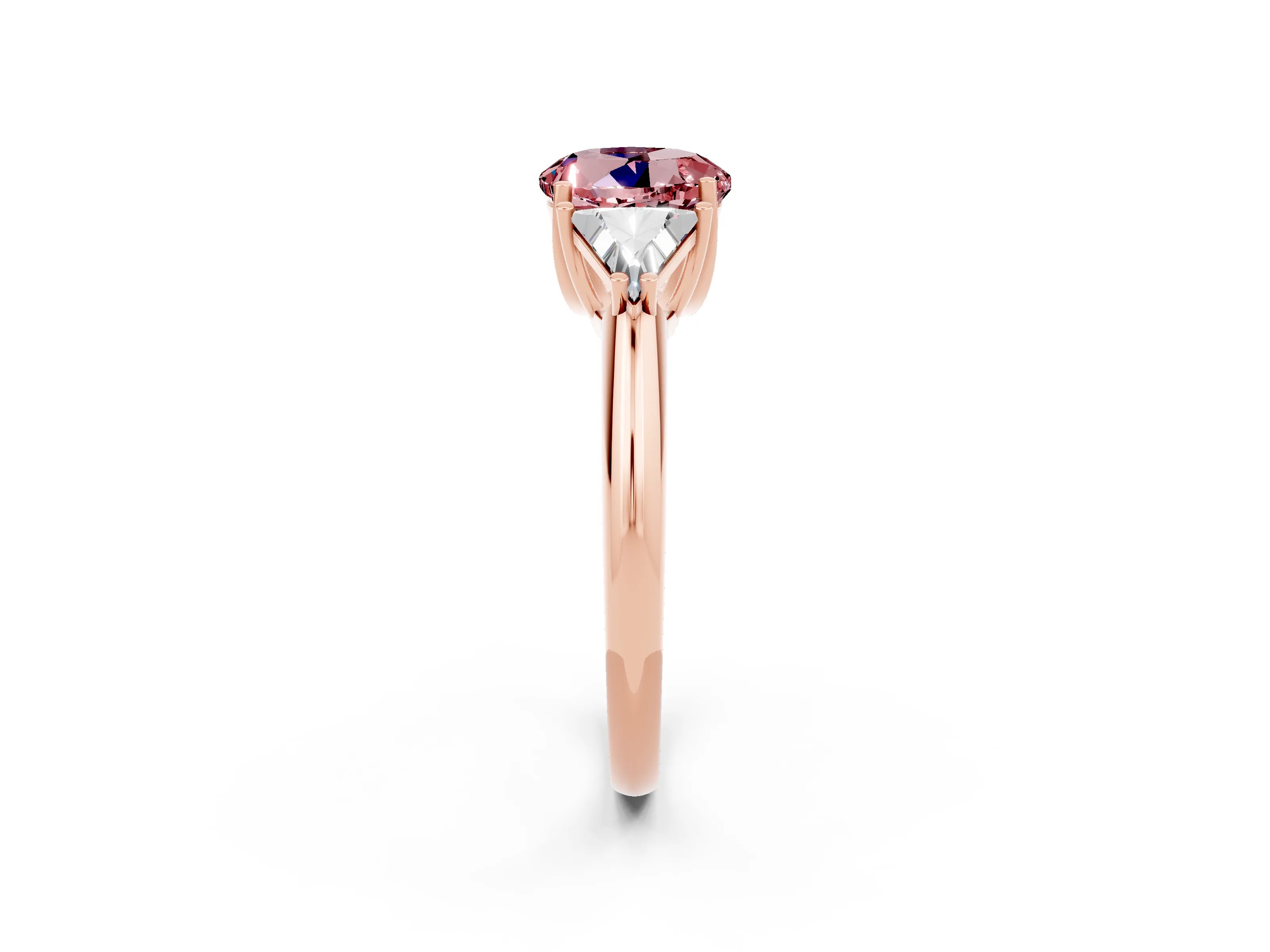 Rose gold Three-Stone Round Cut Cut Diamond Ring with Trillion Side Stones and Four-Prong Setting_2