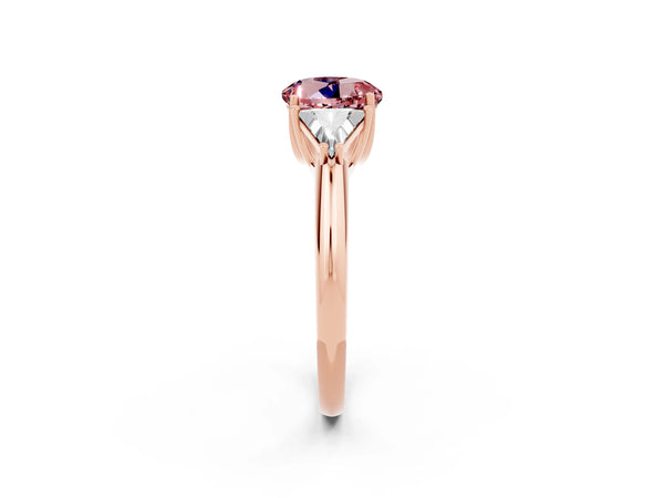 Rose gold Three-Stone Round Cut Cut Diamond Ring with Trillion Side Stones and Four-Prong Setting