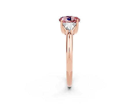 Rose gold Three-Stone Round Cut Cut Diamond Ring with Trillion Side Stones and Four-Prong Setting_2