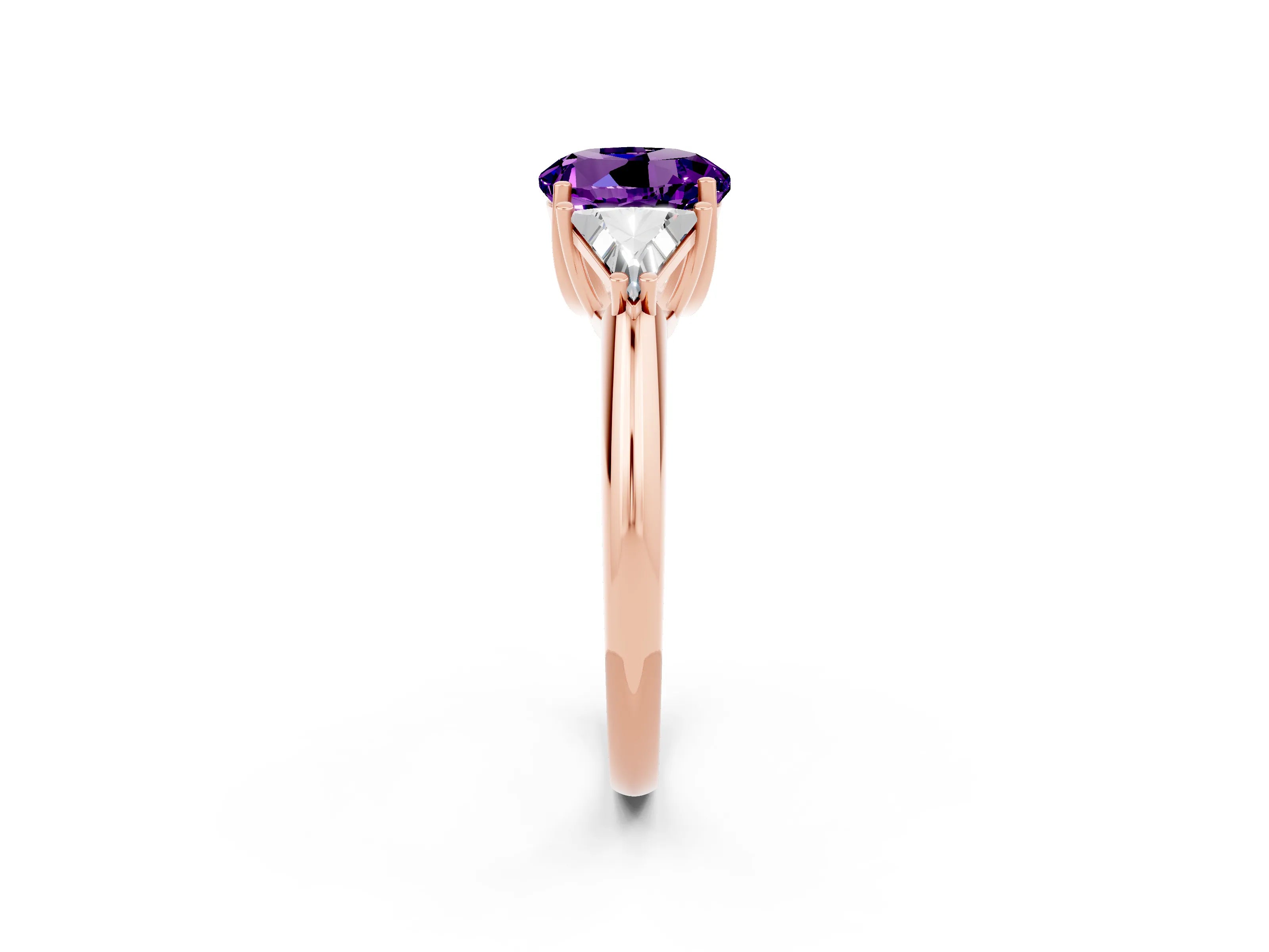 Rose gold Three-Stone Round Cut Cut Diamond Ring with Trillion Side Stones and Four-Prong Setting_2