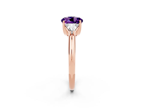 Rose gold Three-Stone Round Cut Cut Diamond Ring with Trillion Side Stones and Four-Prong Setting_2