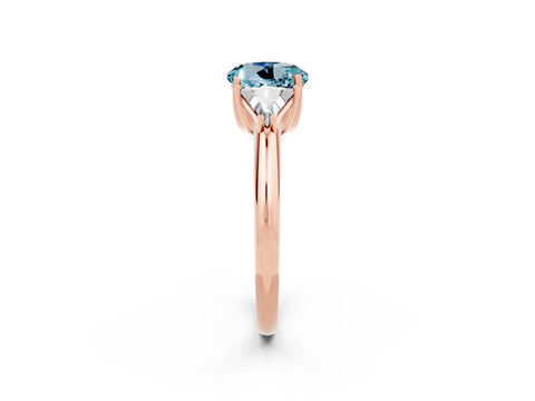 Rose gold Three-Stone Round Cut Cut Diamond Ring with Trillion Side Stones and Four-Prong Setting_2