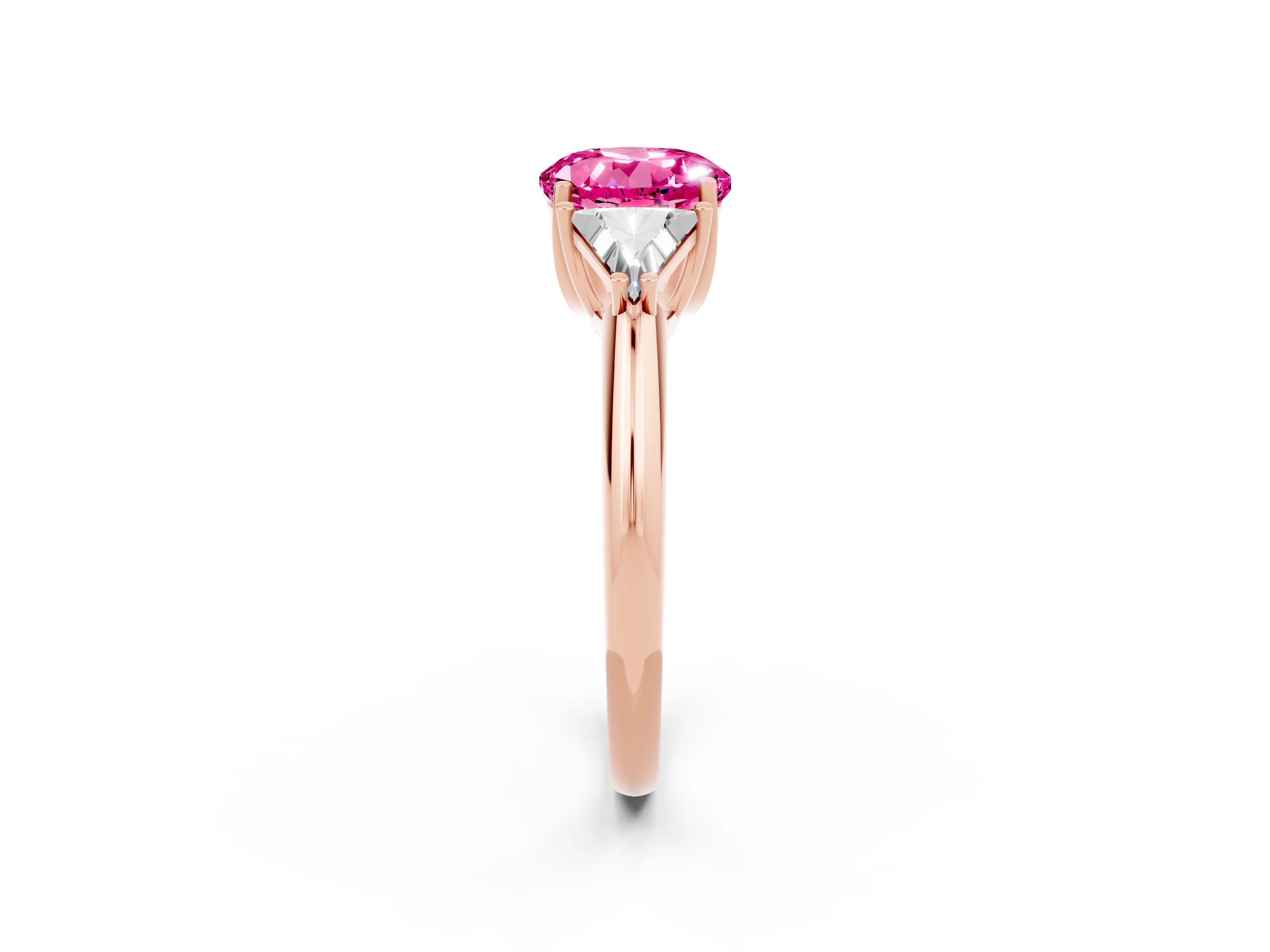 Rose gold Three-Stone Round Cut Cut Diamond Ring with Trillion Side Stones and Four-Prong Setting_2