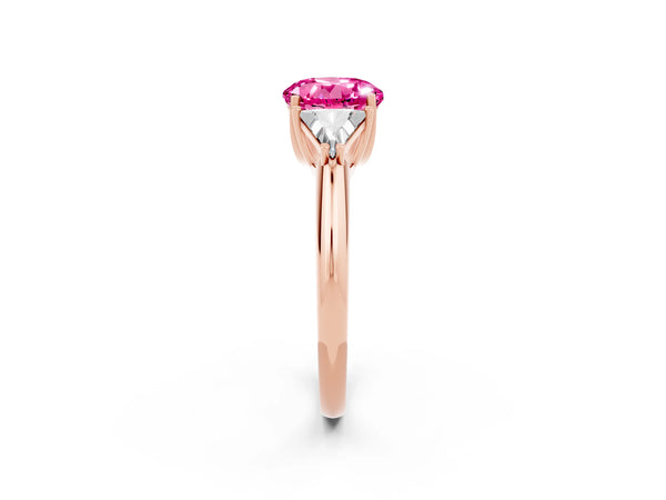 Rose gold Three-Stone Round Cut Cut Diamond Ring with Trillion Side Stones and Four-Prong Setting