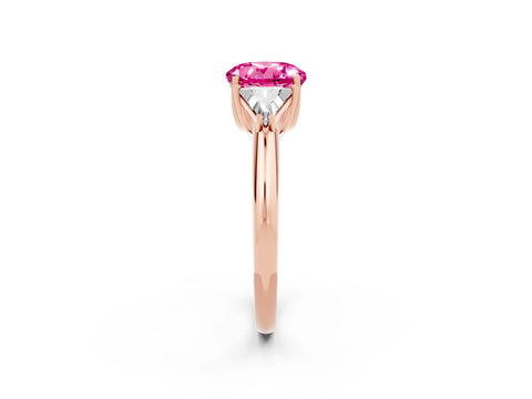 Rose gold Three-Stone Round Cut Cut Diamond Ring with Trillion Side Stones and Four-Prong Setting_2
