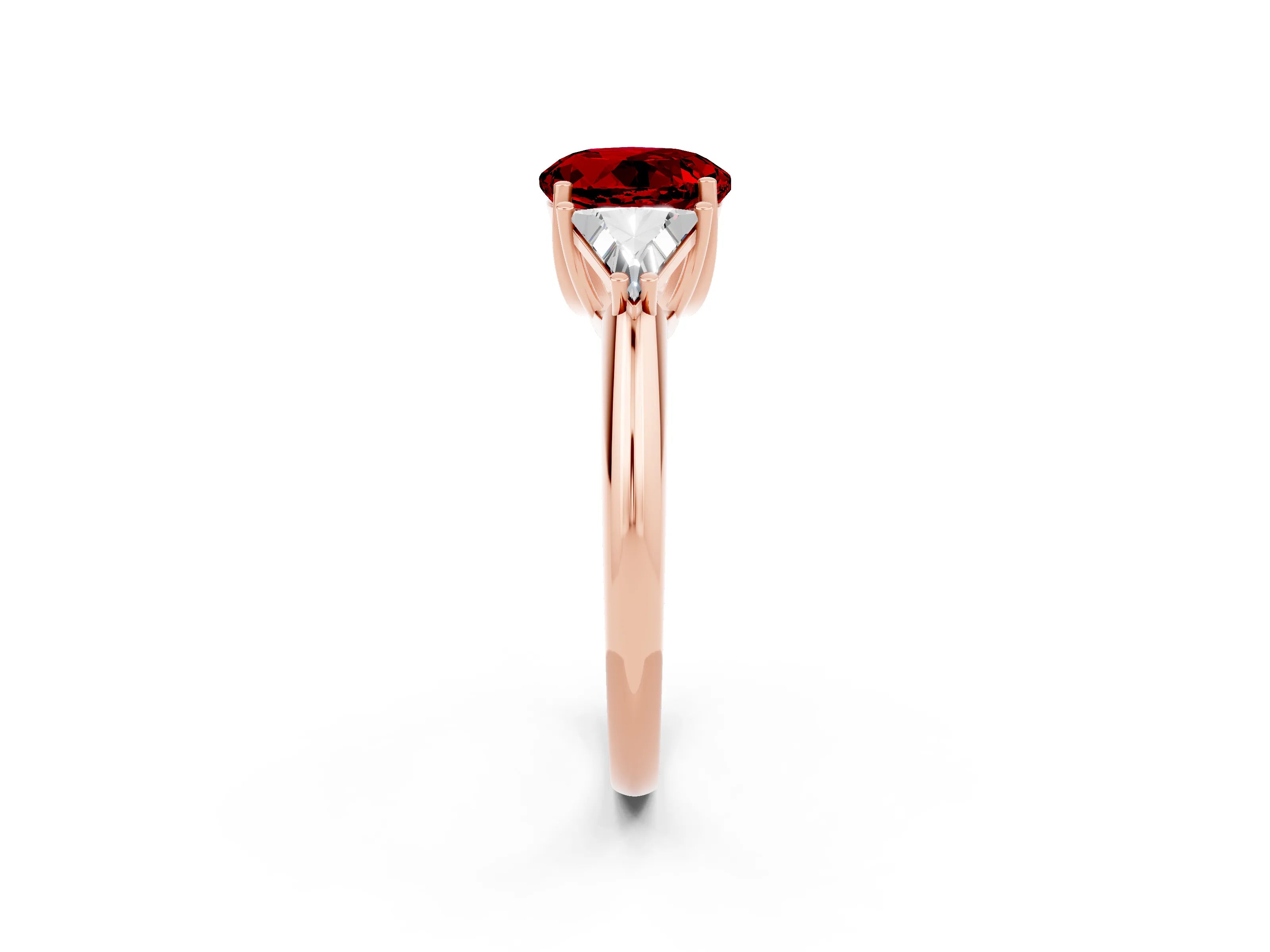 Rose gold Three-Stone Round Cut Cut Diamond Ring with Trillion Side Stones and Four-Prong Setting_2