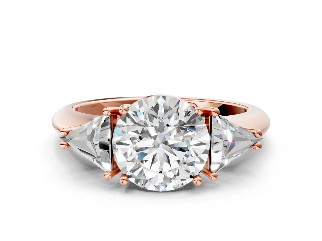Rose gold Three-Stone Round Cut Cut Diamond Ring with Trillion Side Stones and Four-Prong Setting_3