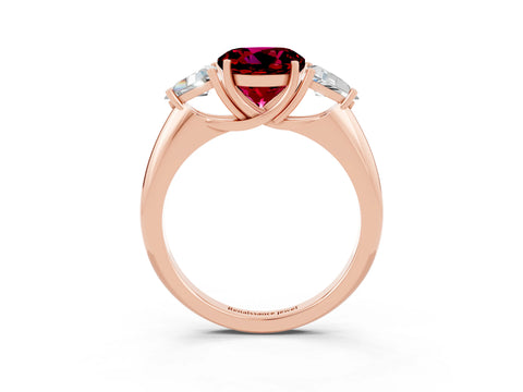 Rose gold Three-Stone Round Cut Cut Diamond Ring with Trillion Side Stones and Four-Prong Setting_3