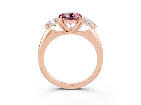 Rose gold Three-Stone Round Cut Cut Diamond Ring with Trillion Side Stones and Four-Prong Setting_3