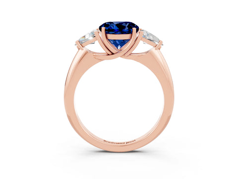 Rose gold Three-Stone Round Cut Cut Diamond Ring with Trillion Side Stones and Four-Prong Setting_3
