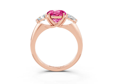 Rose gold Three-Stone Round Cut Cut Diamond Ring with Trillion Side Stones and Four-Prong Setting_3