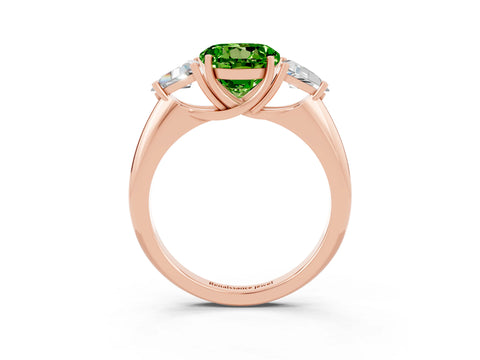 Rose gold Three-Stone Round Cut Cut Diamond Ring with Trillion Side Stones and Four-Prong Setting_3