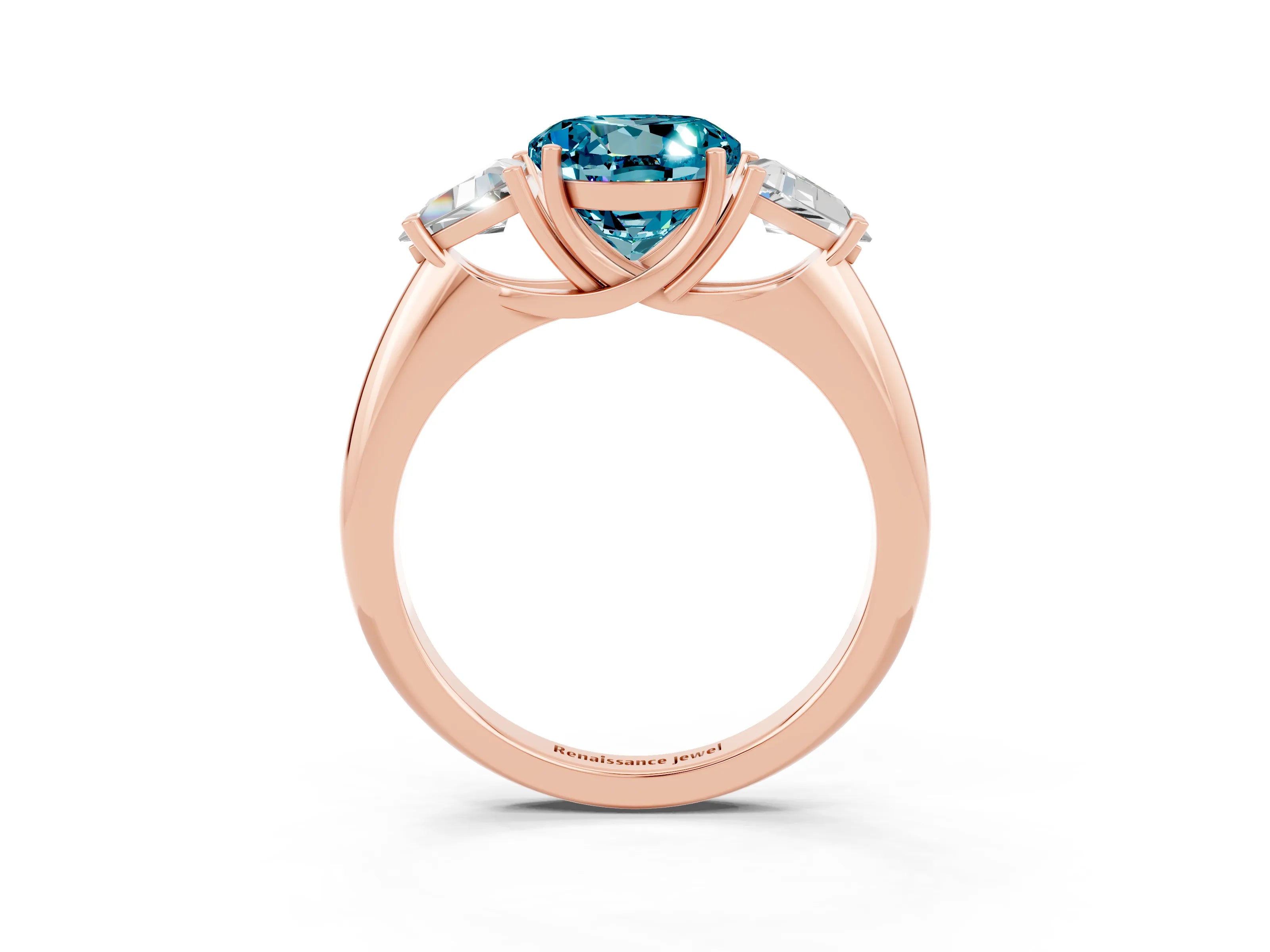 Rose gold Three-Stone Round Cut Cut Diamond Ring with Trillion Side Stones and Four-Prong Setting_3