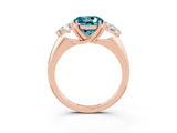 Rose gold Three-Stone Round Cut Cut Diamond Ring with Trillion Side Stones and Four-Prong Setting_3