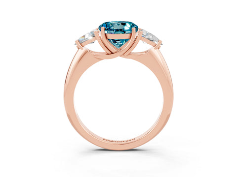 Rose gold Three-Stone Round Cut Cut Diamond Ring with Trillion Side Stones and Four-Prong Setting_3