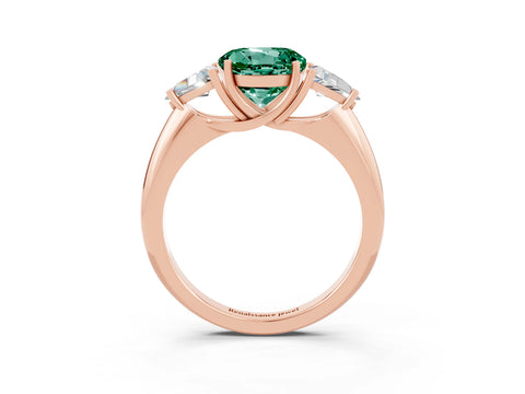 Rose gold Three-Stone Round Cut Cut Diamond Ring with Trillion Side Stones and Four-Prong Setting_3