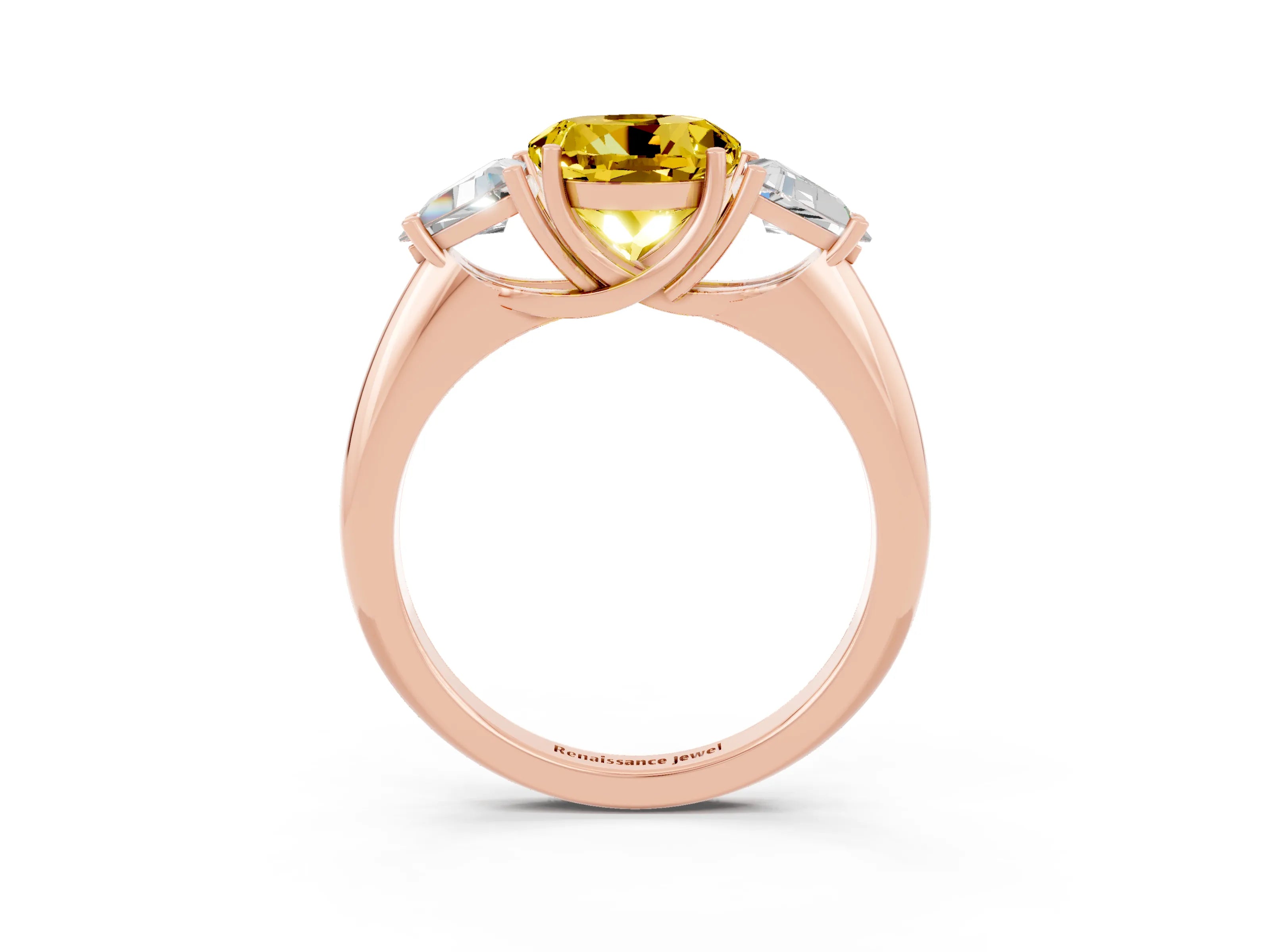 Rose gold Three-Stone Round Cut Cut Diamond Ring with Trillion Side Stones and Four-Prong Setting_3