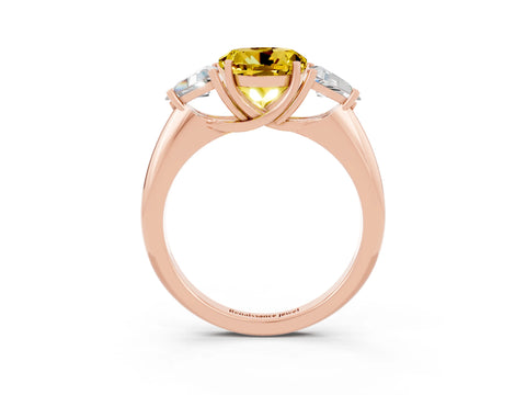 Rose gold Three-Stone Round Cut Cut Diamond Ring with Trillion Side Stones and Four-Prong Setting_3