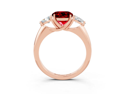 Rose gold Three-Stone Round Cut Cut Diamond Ring with Trillion Side Stones and Four-Prong Setting_3
