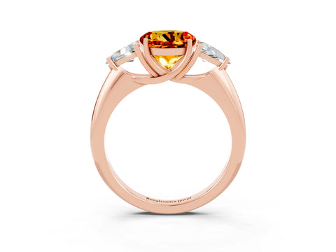 Rose gold Three-Stone Round Cut Cut Diamond Ring with Trillion Side Stones and Four-Prong Setting_3