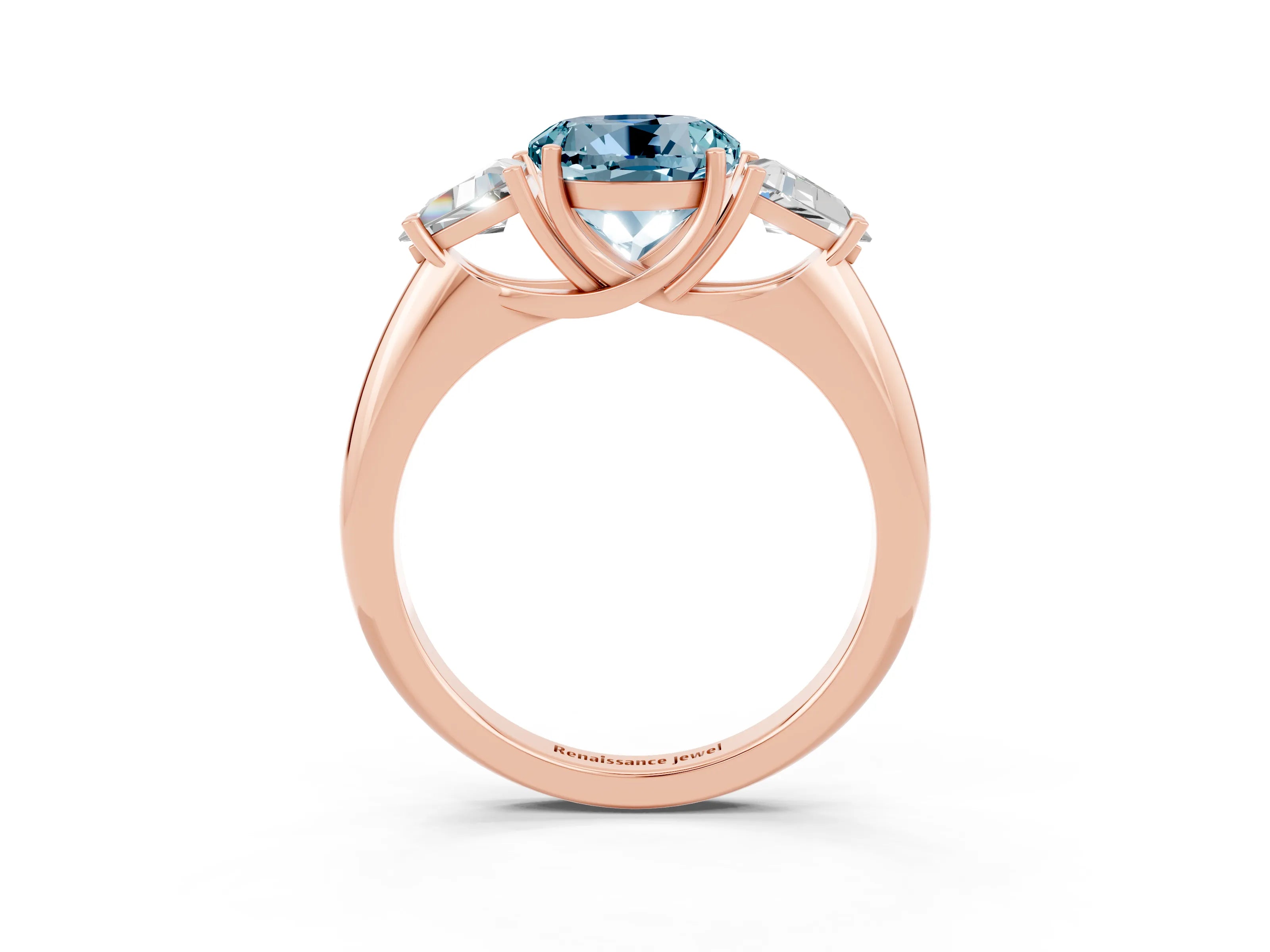 Rose gold Three-Stone Round Cut Cut Diamond Ring with Trillion Side Stones and Four-Prong Setting_3