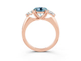 Rose gold Three-Stone Round Cut Cut Diamond Ring with Trillion Side Stones and Four-Prong Setting_3