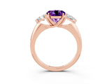 Rose gold Three-Stone Round Cut Cut Diamond Ring with Trillion Side Stones and Four-Prong Setting_3