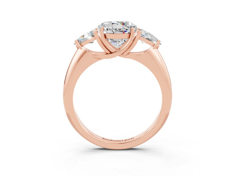 Rose gold Three-Stone Round Cut Cut Diamond Ring with Trillion Side Stones and Four-Prong Setting_3
