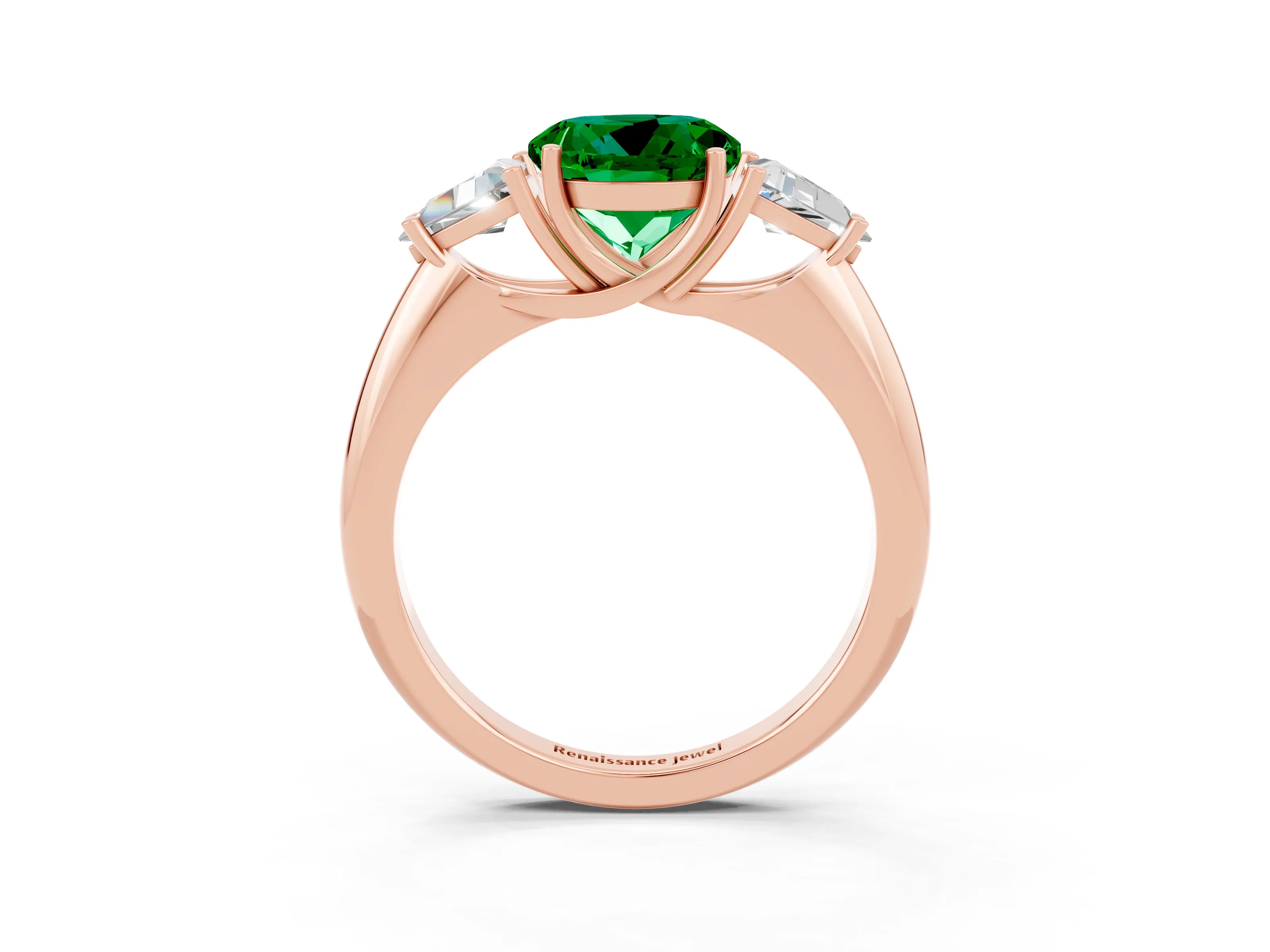 Rose gold Three-Stone Round Cut Cut Diamond Ring with Trillion Side Stones and Four-Prong Setting_3