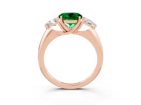 Rose gold Three-Stone Round Cut Cut Diamond Ring with Trillion Side Stones and Four-Prong Setting_3