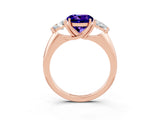 Rose gold Three-Stone Round Cut Cut Diamond Ring with Trillion Side Stones and Four-Prong Setting_3