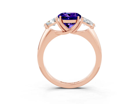 Rose gold Three-Stone Round Cut Cut Diamond Ring with Trillion Side Stones and Four-Prong Setting_3