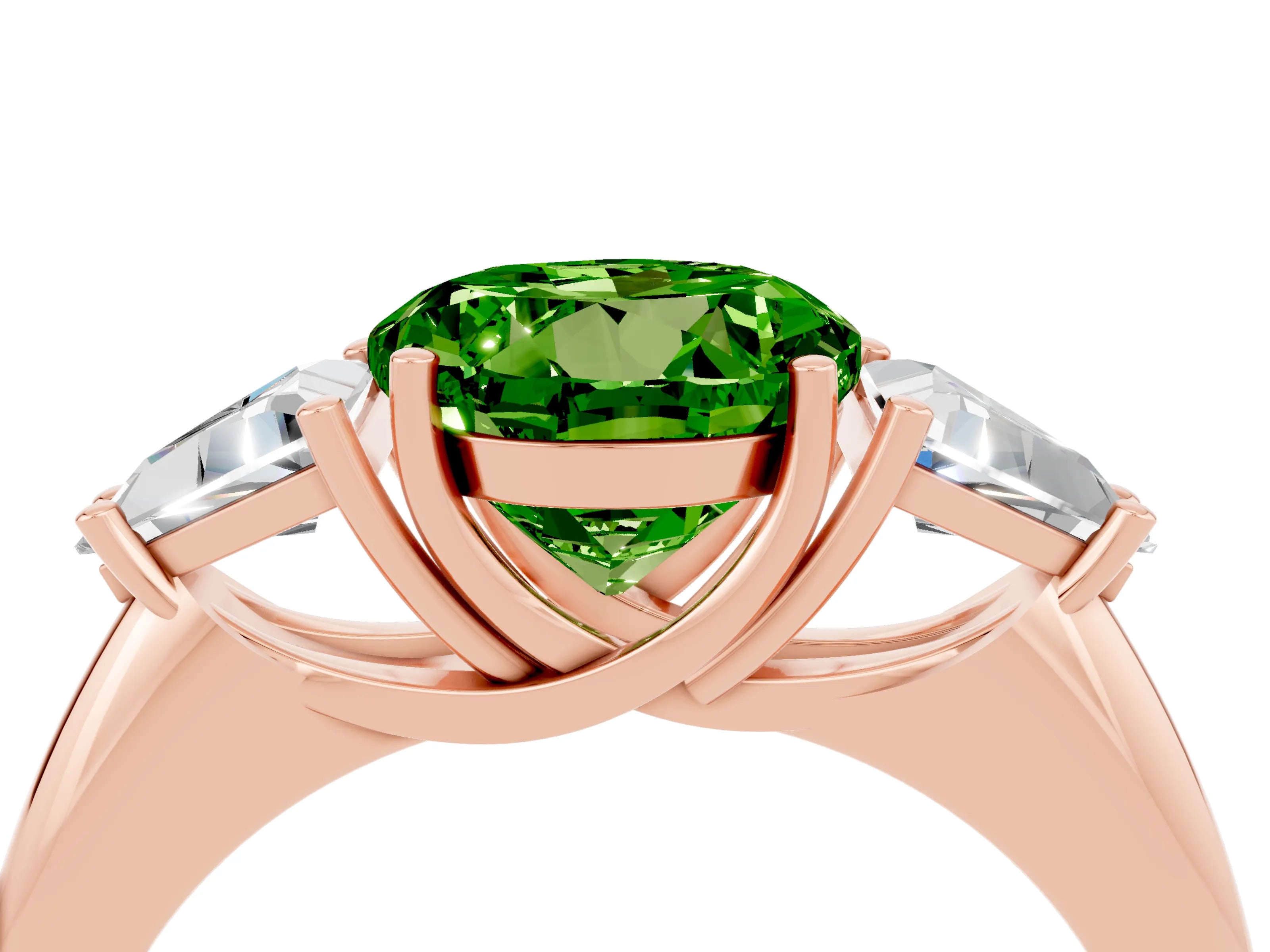 Rose gold Three-Stone Round Cut Cut Diamond Ring with Trillion Side Stones and Four-Prong Setting_4