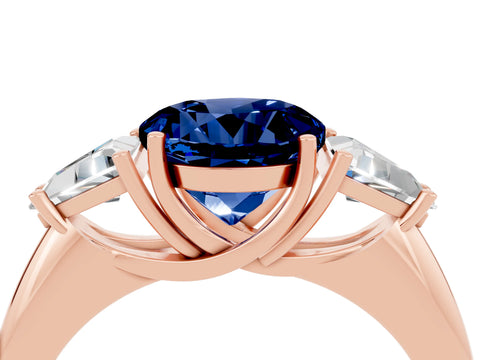 Rose gold Three-Stone Round Cut Cut Diamond Ring with Trillion Side Stones and Four-Prong Setting_4