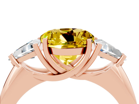 Rose gold Three-Stone Round Cut Cut Diamond Ring with Trillion Side Stones and Four-Prong Setting_4