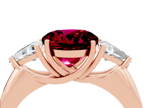 Rose gold Three-Stone Round Cut Cut Diamond Ring with Trillion Side Stones and Four-Prong Setting_4