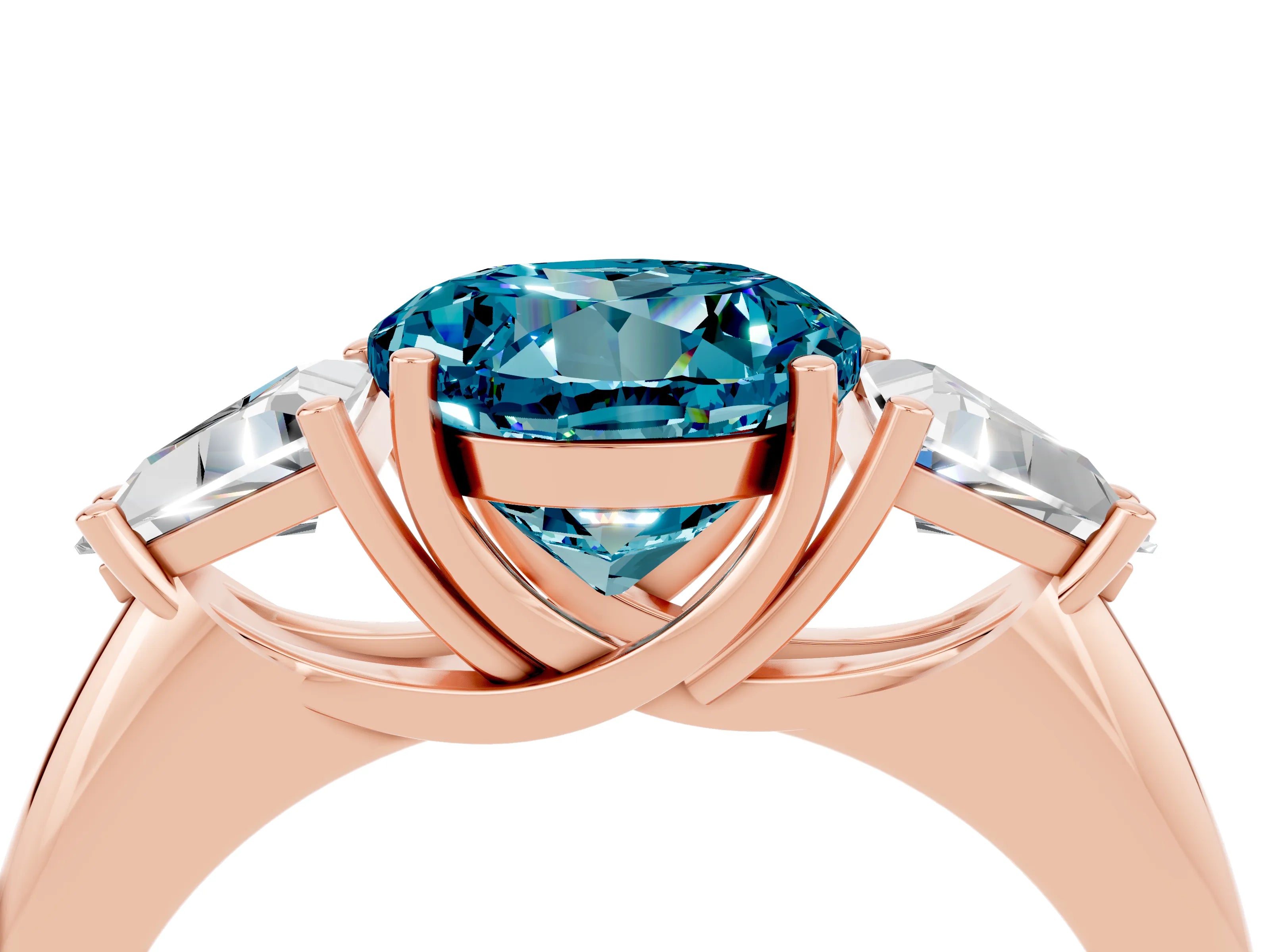 Rose gold Three-Stone Round Cut Cut Diamond Ring with Trillion Side Stones and Four-Prong Setting_4