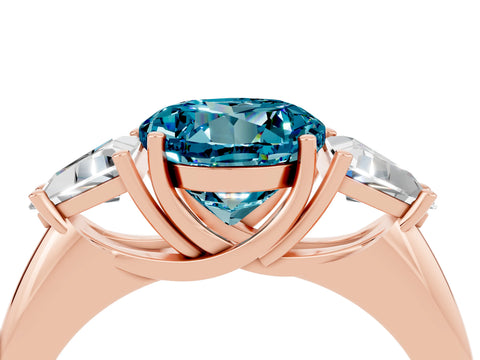 Rose gold Three-Stone Round Cut Cut Diamond Ring with Trillion Side Stones and Four-Prong Setting_4