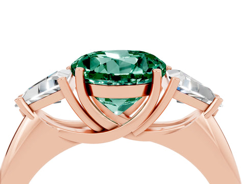 Rose gold Three-Stone Round Cut Cut Diamond Ring with Trillion Side Stones and Four-Prong Setting_4