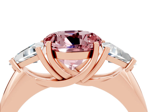 Rose gold Three-Stone Round Cut Cut Diamond Ring with Trillion Side Stones and Four-Prong Setting_4