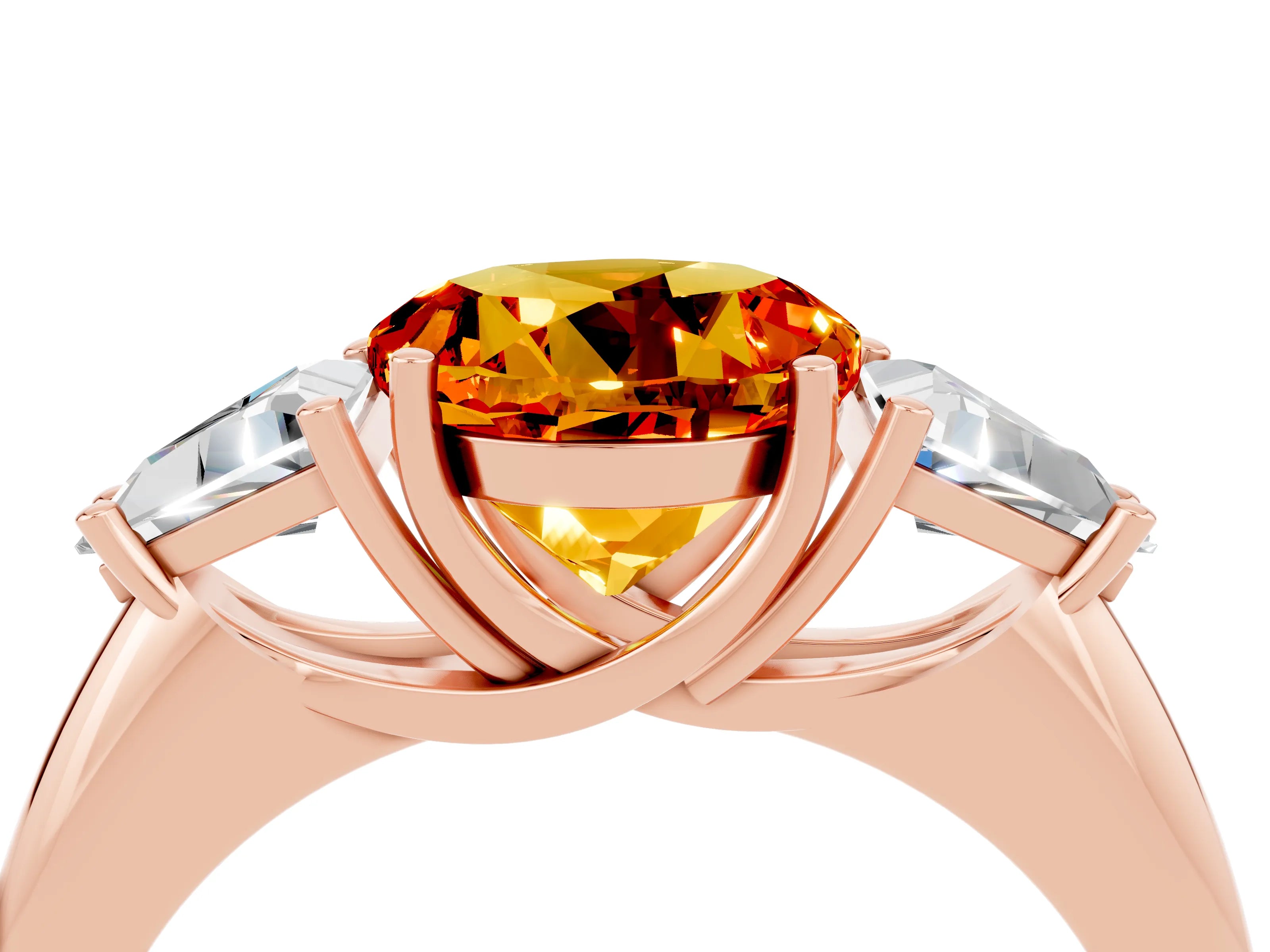 Rose gold Three-Stone Round Cut Cut Diamond Ring with Trillion Side Stones and Four-Prong Setting_4