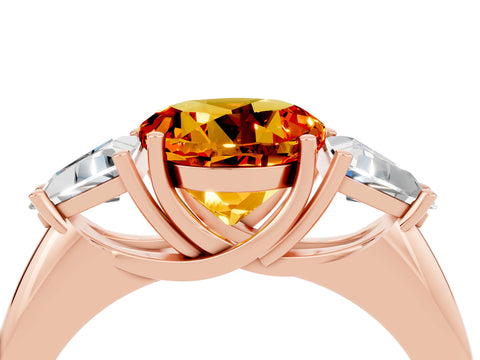 Rose gold Three-Stone Round Cut Cut Diamond Ring with Trillion Side Stones and Four-Prong Setting_4