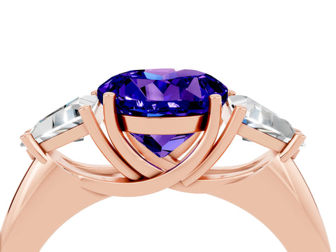 Rose gold Three-Stone Round Cut Cut Diamond Ring with Trillion Side Stones and Four-Prong Setting_4