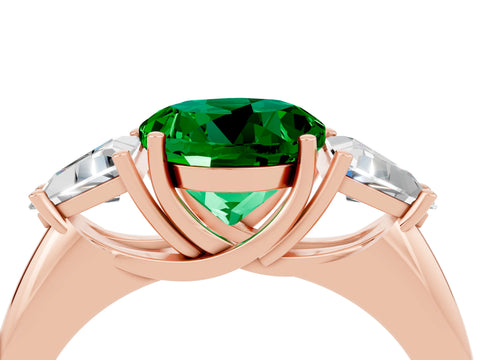 Rose gold Three-Stone Round Cut Cut Diamond Ring with Trillion Side Stones and Four-Prong Setting_4