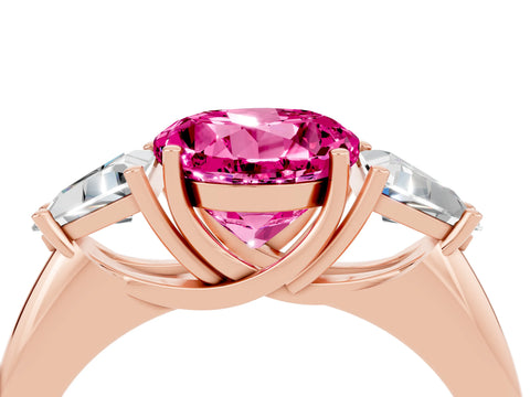 Rose gold Three-Stone Round Cut Cut Diamond Ring with Trillion Side Stones and Four-Prong Setting_4
